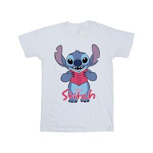 Lilo & Stitch Girls Reading Standing Cotton T-Shirt / White